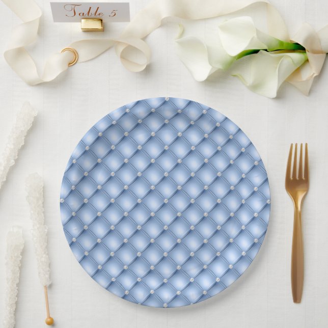 Plato De Papel Moda Blue Silver Faux Tufted (Boda)