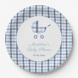 Plato De Papel Moda Blue White Check Buggy Boy Fiesta Baby Shower