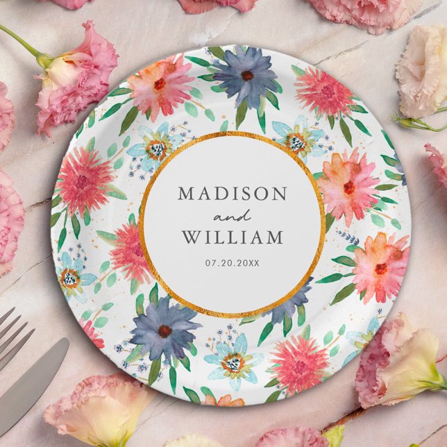 Plato De Papel Moda Boho de oro Flor silvestre de vegetación capr (Subido por el creador)