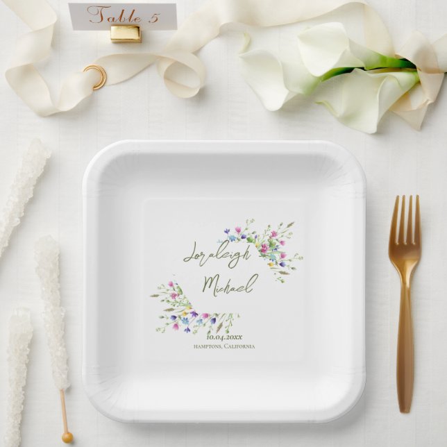 Plato De Papel Moda Boho Wildflowers Boda (Boda)