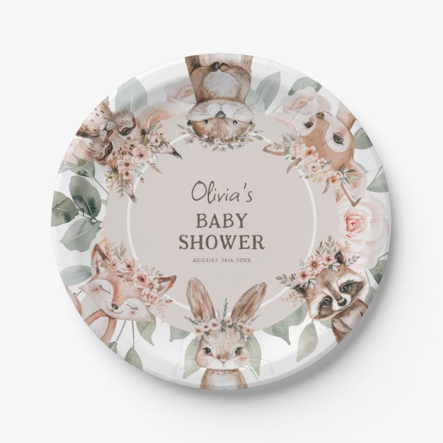 Plato De Papel Moda Boho Woodland Animals Baby Shower (Anverso)