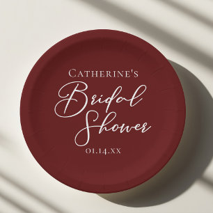 Plato De Papel Moda Borgoña Ducha Bridal Personalizada