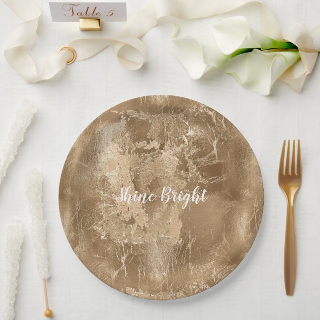Plato De Papel Moda Bronze Gold (Boda)