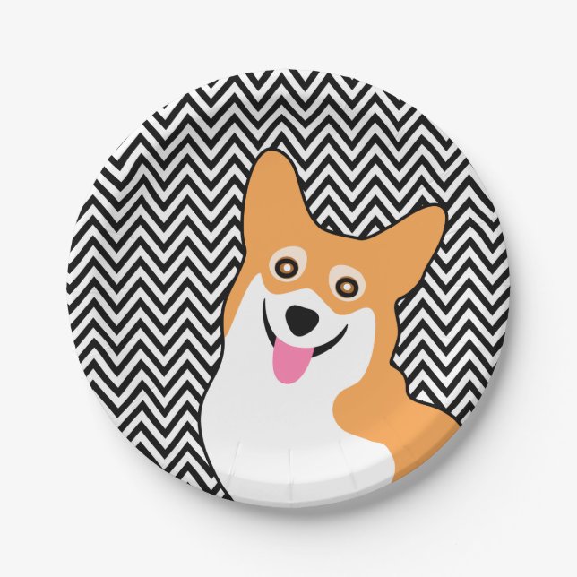 Plato De Papel Moda Chevron del Corgi (Anverso)