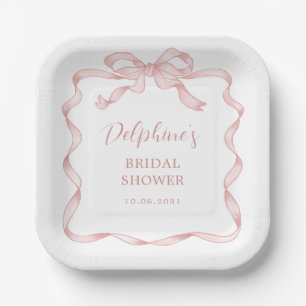 Plato De Papel Moda Chica Bow rosa Baby Shower