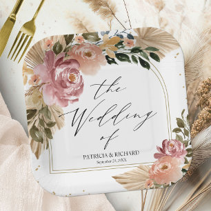 Plato De Papel Moda Colores neutros Boda de Boho Floral