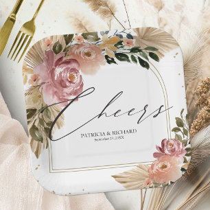 Plato De Papel Moda Colores neutros Boda de Boho Floral
