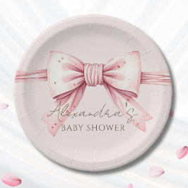Plato De Papel Moda Coquette Pink Bow Baby Shower