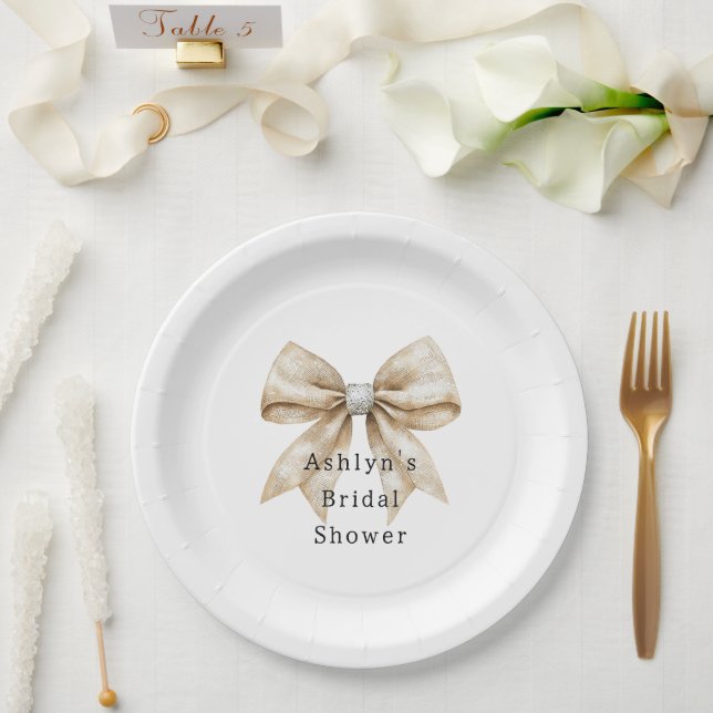Plato De Papel Moda Cream Silver Glam Bow Bridal Shower (Boda)