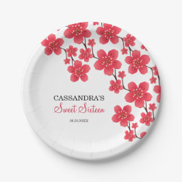 Plato De Papel Moda Cruz Roja Cerezo Blossom Floral Botanario Cum