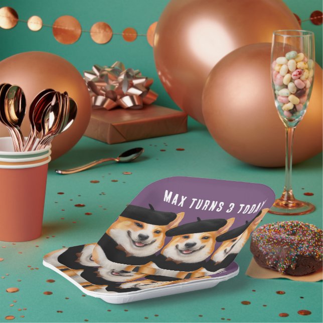 Plato De Papel Moda Cute Corgi Dogs te desea feliz cumpleaños (Multi)