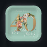 Plato De Papel Moda de Bonito floral Gold Mint 40th Birthday Pers<br><div class="desc">Placas de papel de Personalizado de Moda floral Gold Mint 40th Birthday. La decoración es glamurosa y de bonito, con un diseño floral vintage con letras doradas y fondo de menta. Se vuelve asombroso con un divertido tema floral y glamoroso fiesta. ¿Desea más personalización? Póngase en contacto con el diseñador...</div>