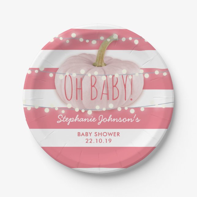 Plato De Papel Moda de caída de calabaza Chica rosa Baby Shower (Anverso)