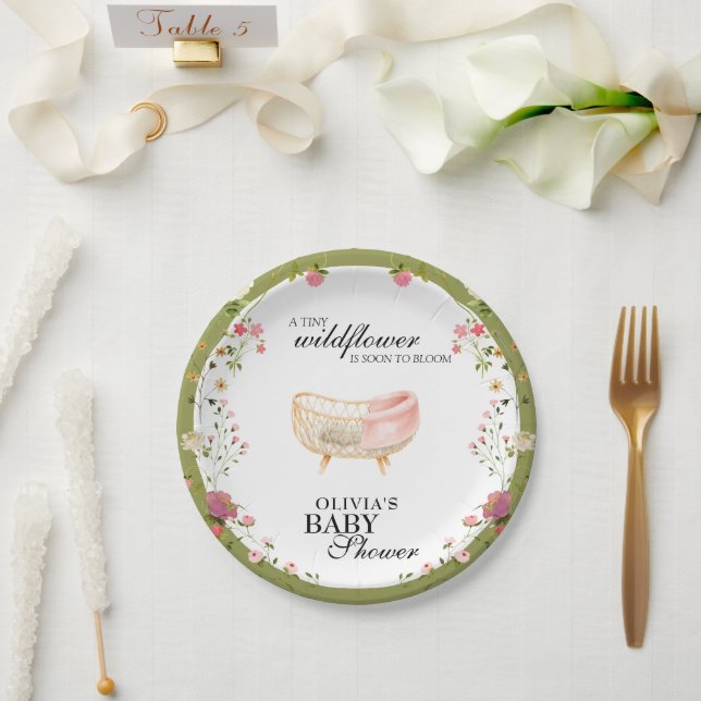 Plato De Papel Moda de flores silvestres Boho Floral Baby Crib Sh (Boda)