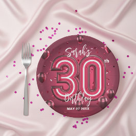 Plato De Papel Moda de moda Glam Metallic Neon Pink 30 cumpleaños
