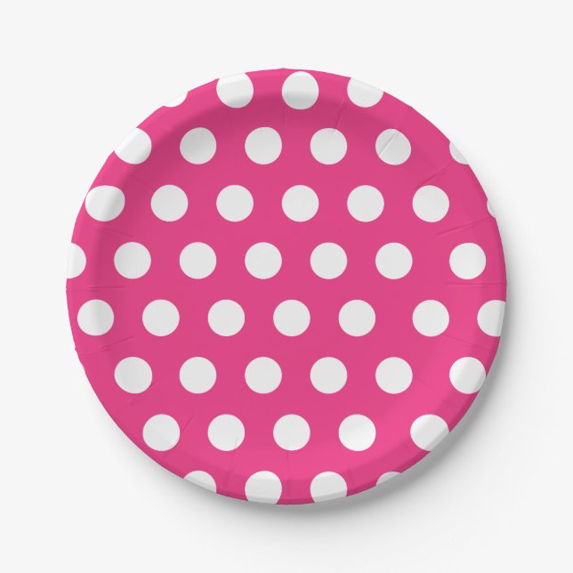 Plato De Papel Moda de punto de polka de tamaño medio blanco y ro (Anverso)