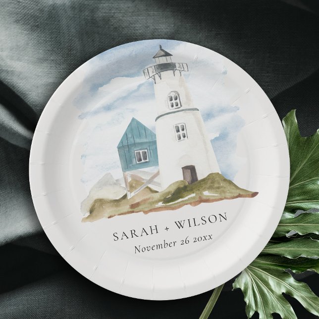 Plato De Papel Moda Dusky Aqua Blue Lighthouse Boda de Montaña (Subido por el creador)