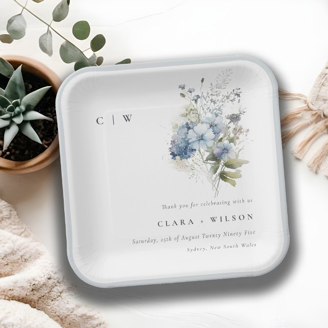 Plato De Papel Moda Dusky Azul Acuarela Algodón Boda Floral (Subido por el creador)