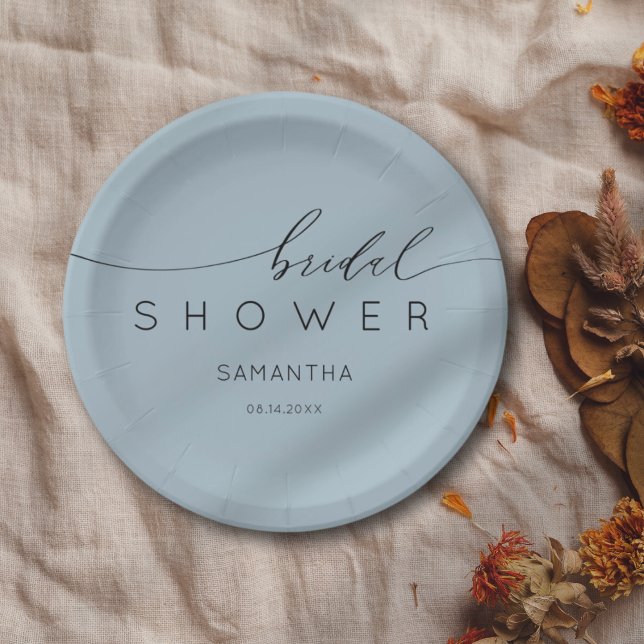 Plato De Papel Moda Dusty Blue Calligraphy Shower (Subido por el creador)
