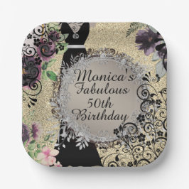 Plato De Papel Moda Elegante Fabuloso 50 cumpleaños personalizado