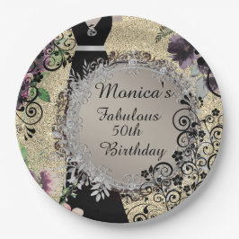 Plato De Papel Moda Elegante Fabuloso 50 cumpleaños personalizado