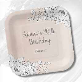 Plato De Papel Moda Elegante Floral Blanca Rosa