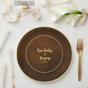 Plato De Papel Moda Elegante Marrón Oscuro Texturado Acento de Or