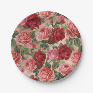 Plato De Papel Moda Elegante Vintage Roses Roses Rojos Floral