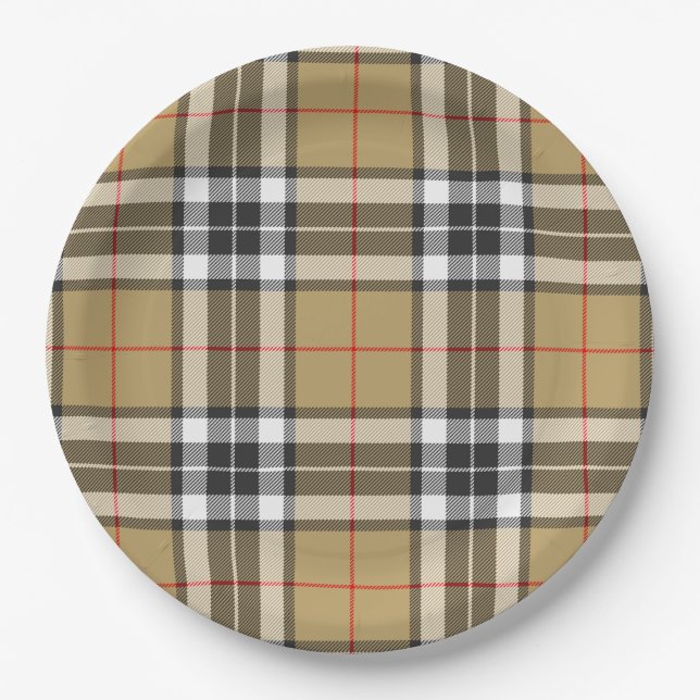 Plato De Papel Moda familiar Thomson Camel Tartan Plaid Pattern (Anverso)
