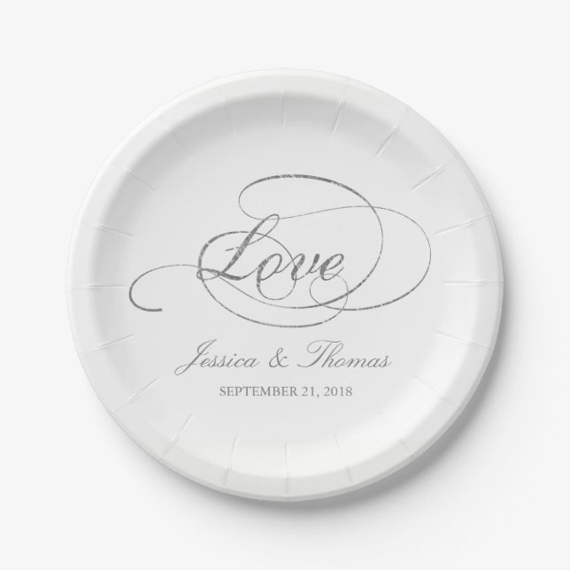 Plato De Papel Moda Faux Relieve metalizado plateado Wedding Plan (Anverso)