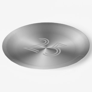 Plato De Papel Moda festiva Gris plateado 25 años