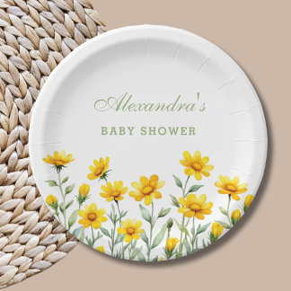 Plato De Papel Moda Floral Amarilla Boho Flor silvestre Baby Show