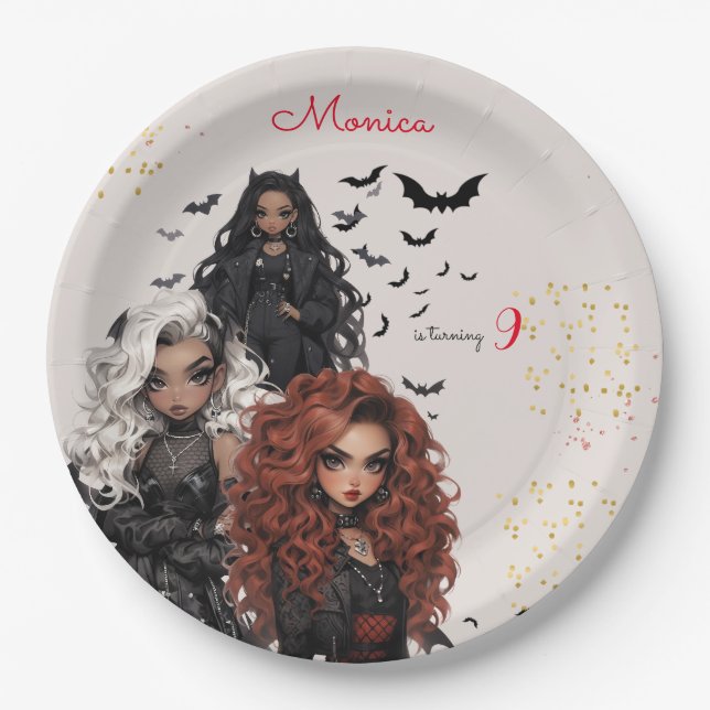 Plato De Papel Moda glam gótico espantosas niñas fiesta de cumple (Anverso)