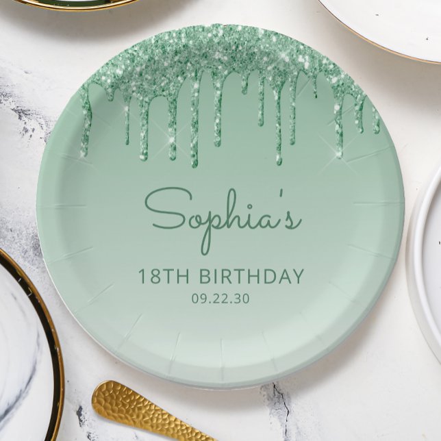 Plato De Papel Moda Green Purpurina Drip 18th Birthday Party (Subido por el creador)