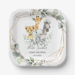 Plato De Papel Moda Greenery Jungle Animales Baby Shower Cumpleañ