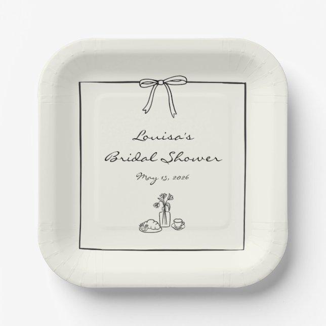 Plato De Papel Moda inmadura Coquette Bow Bridal Shower Brunch (Anverso)