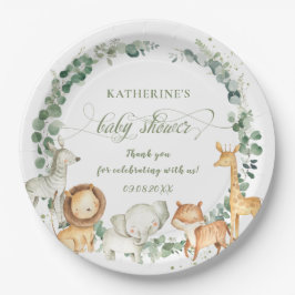 Plato De Papel Moda Jungle Animales Greenery Neutral Baby Shower 