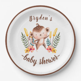 Plato De Papel Moda Jungle Animales Greenery Neutral Baby Shower