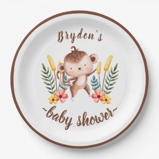 Plato De Papel Moda Jungle Animales Greenery Neutral Baby Shower