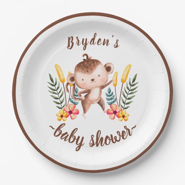 Plato De Papel Moda Jungle Animales Greenery Neutral Baby Shower (Anverso)