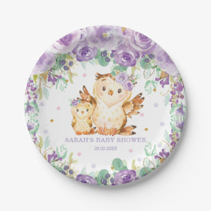 Plato De Papel Moda Lechuza Morada Chica Baby Shower