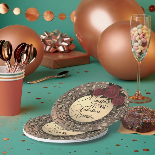 Plato De Papel Moda Leopard Rosa Fabulous 40th Birthday Paper Pla (Multi)