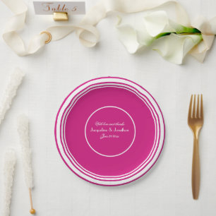 Plato De Papel Moda magenta Script Nombres Boda Pastel