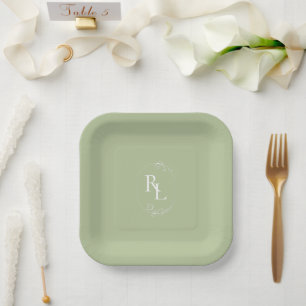 Plato De Papel Moda Mint Green Couple Monograma Boda