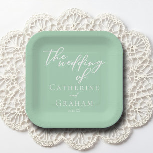 Plato De Papel Moda Mint Green White Boda personalizado