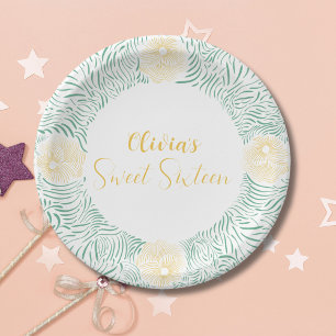 Plato De Papel Moda moderna Boho Floral Sweet 16 fiesta de cumple