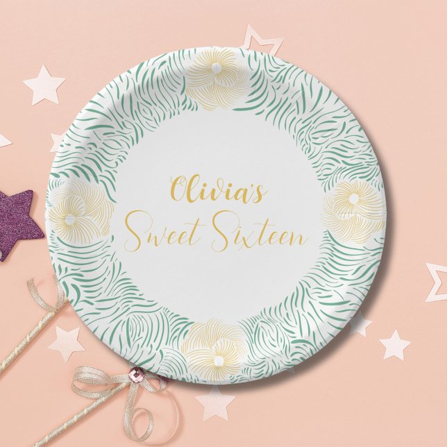 Plato De Papel Moda moderna Boho Floral Sweet 16 fiesta de cumple (Subido por el creador)