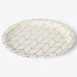 Plato De Papel Moda moderna del fondo blanco de Chevron del oro