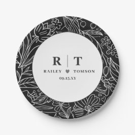 Plato De Papel Moda moderna Flores negras Fiesta elegante