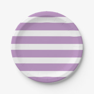 Plato De Papel Moda moderna Lilac Purple Stripe Birthday Party